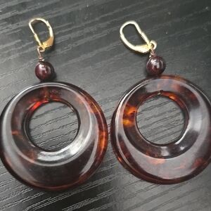 Bakelite Vintage Elegant Brown Hoop Earrings